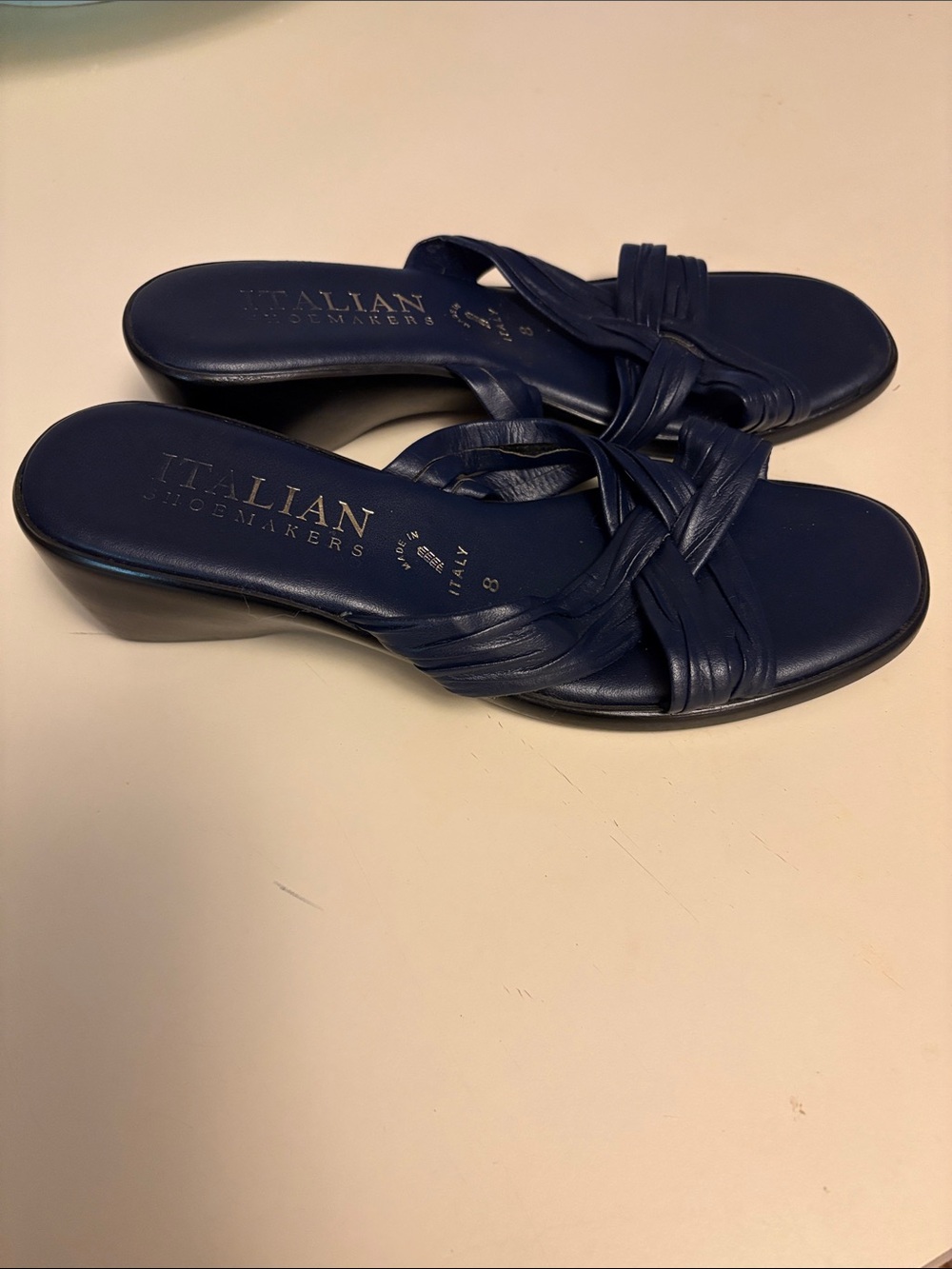 Italian Shoemakers Navy Leather Braided Slide Mules